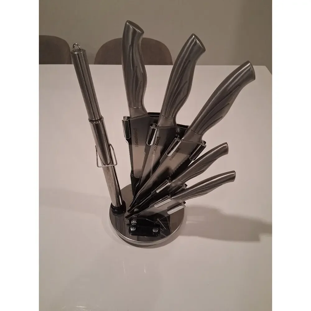 Nnuowa 8-Piece Stainless Steel Kitchen Knife Set w/ Rotating Acrylic Stand |...